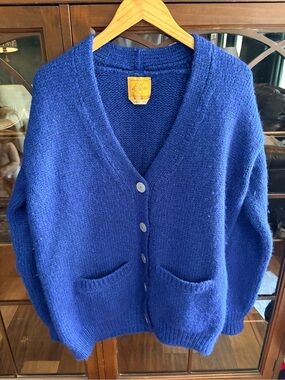 Le Lion Luxury Cobalt Blue Shimmer Wool Alpaca Blend Cardigan Sweater